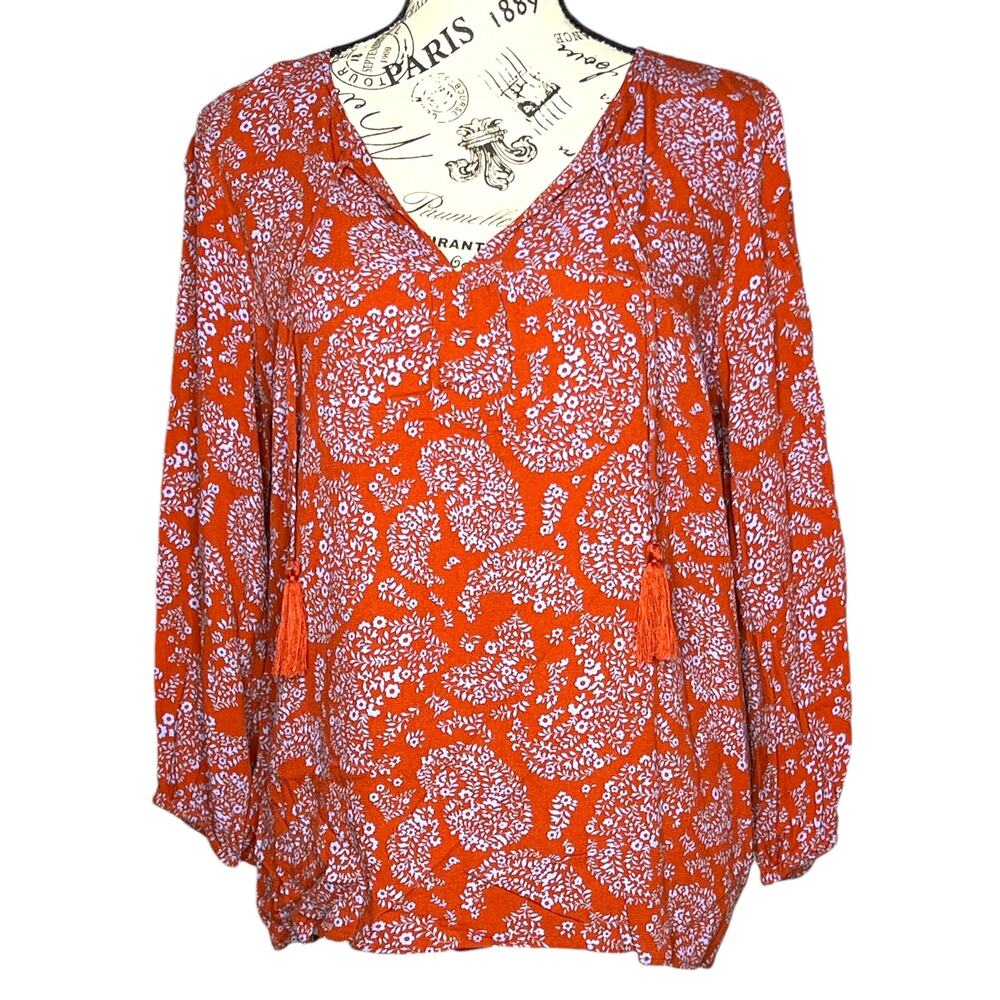Skies Are Blue (S) Padenia Tassel Detail Split Neck Top - Stitch Fix Blouse